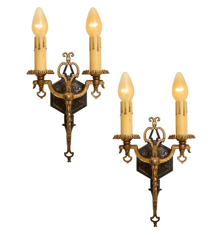 Pair of Vintage Romance Revival Double Candle Sconces