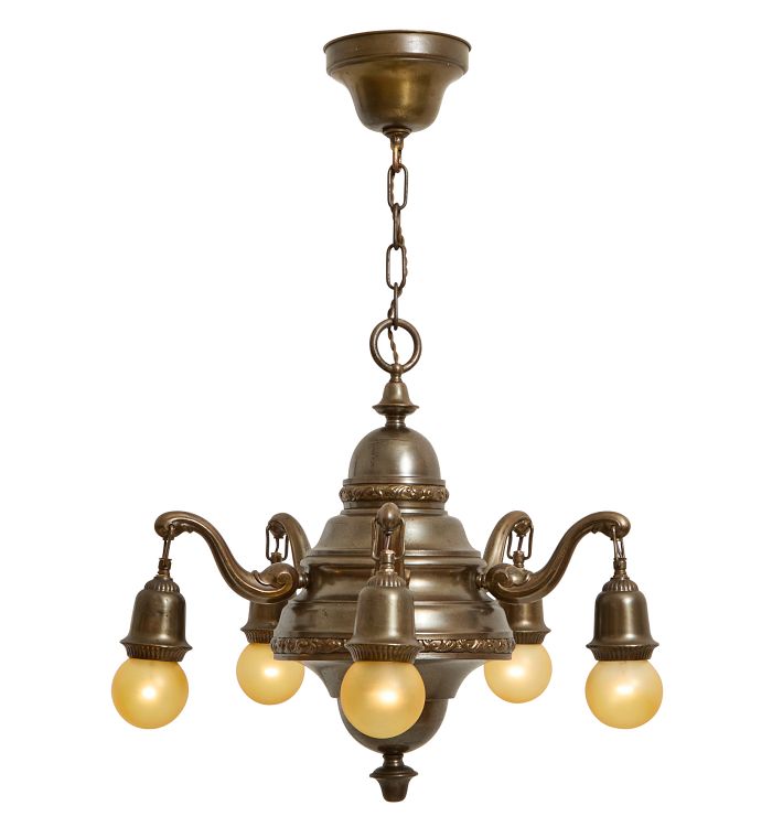 Vintage Classical Revival 5-Light Bare Bulb Chandelier