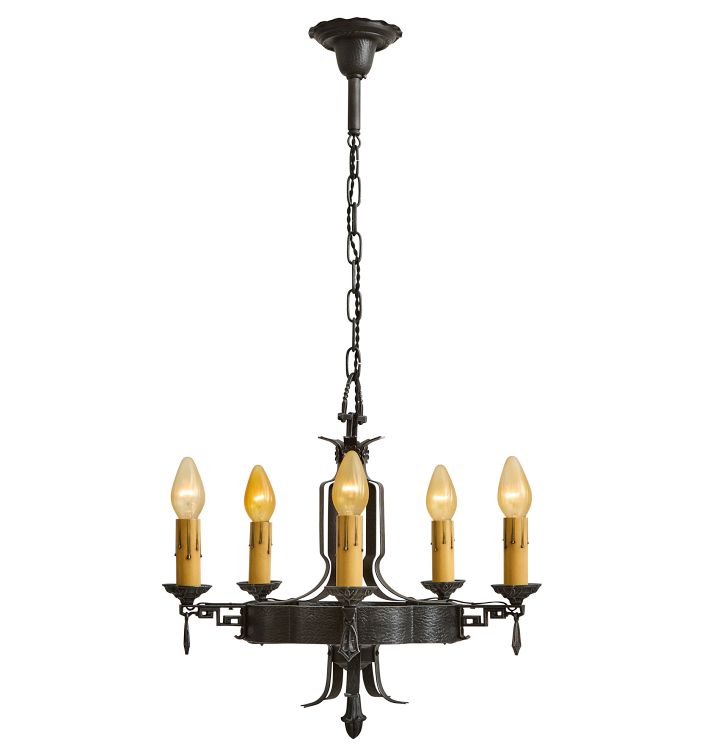 Vintage 5-Light Strap Iron Romance Revival Chandelier