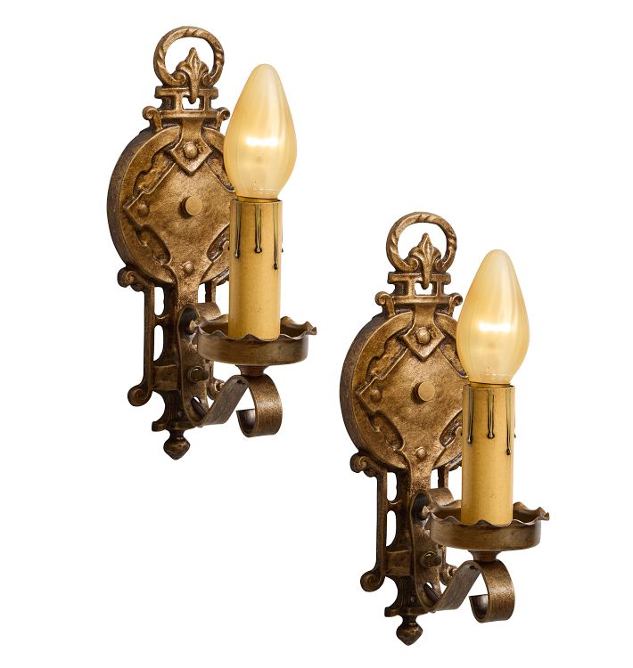 Pair of Romance Revival Candle Sconces with Polychrome Highlights