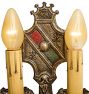 Pair of Vintage Romance Revival Double Candle Sconces with Crown and Shield Motif