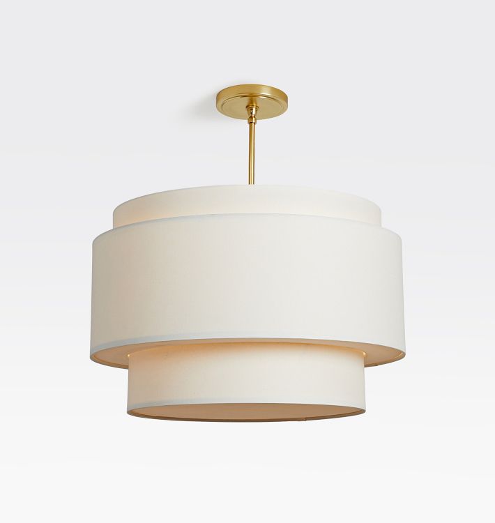 Tiered Drum 24" Pendant, Aged Brass - White Shades - 27-3/4" Length