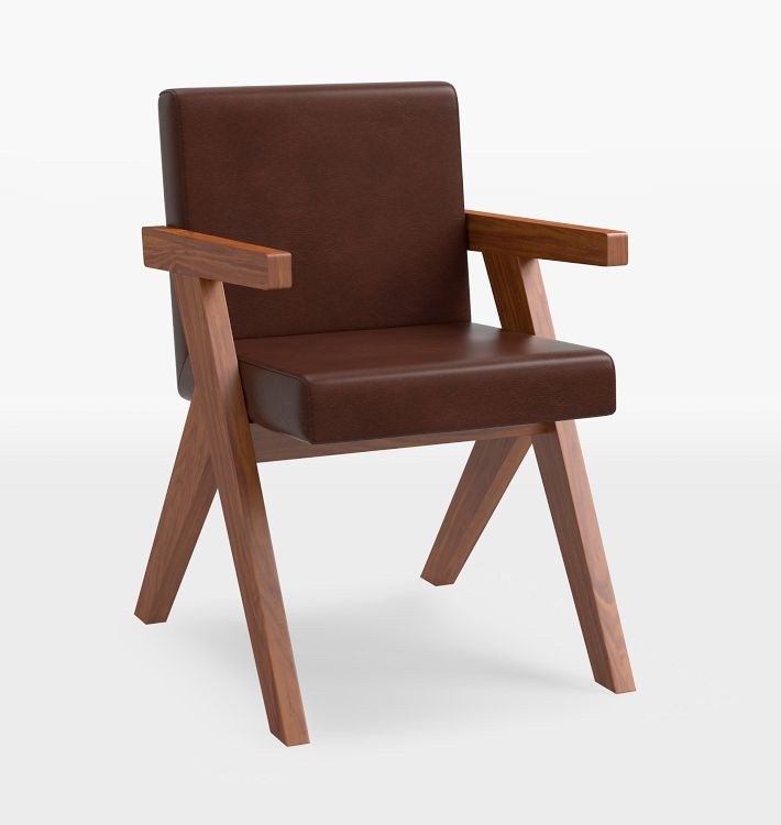 Tuttle Leather Arm Chair, Walnut - Distressed Pure Leather Molasses