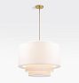 Tiered Drum 30" Pendant, Aged Brass - White Shades - 34-3/4" Length