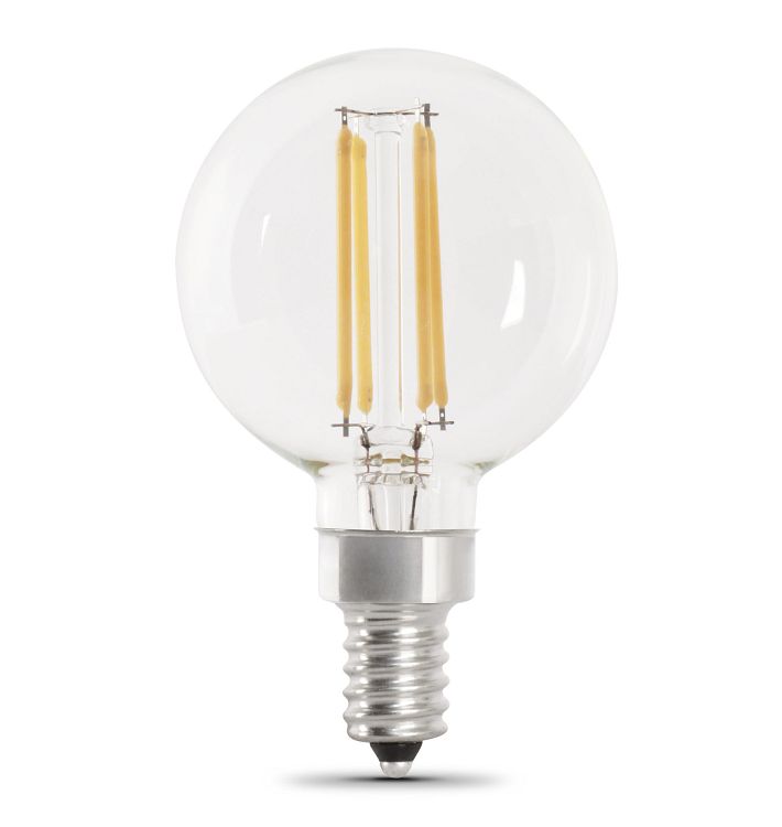 FEIT LED Filament G16.5 Clear 5.5W 60We Bulb 2 Pack, Title 20 Compliant - Candelabra Base