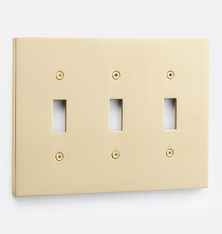 Fenton Triple Toggle Switchplate, Aged Brass