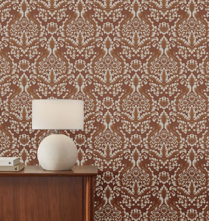 Floral Damask Wallpaper, Roll - Burnt Sienna Multi