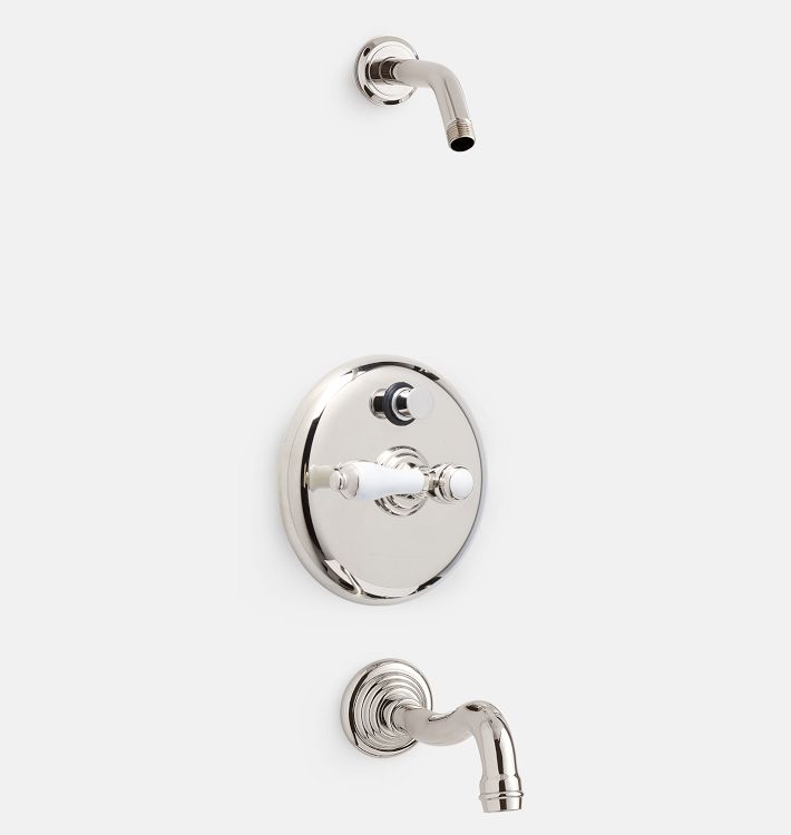 Connor Porcelain Lever Pressure Balance Shower Tub Set - Polished Nickel