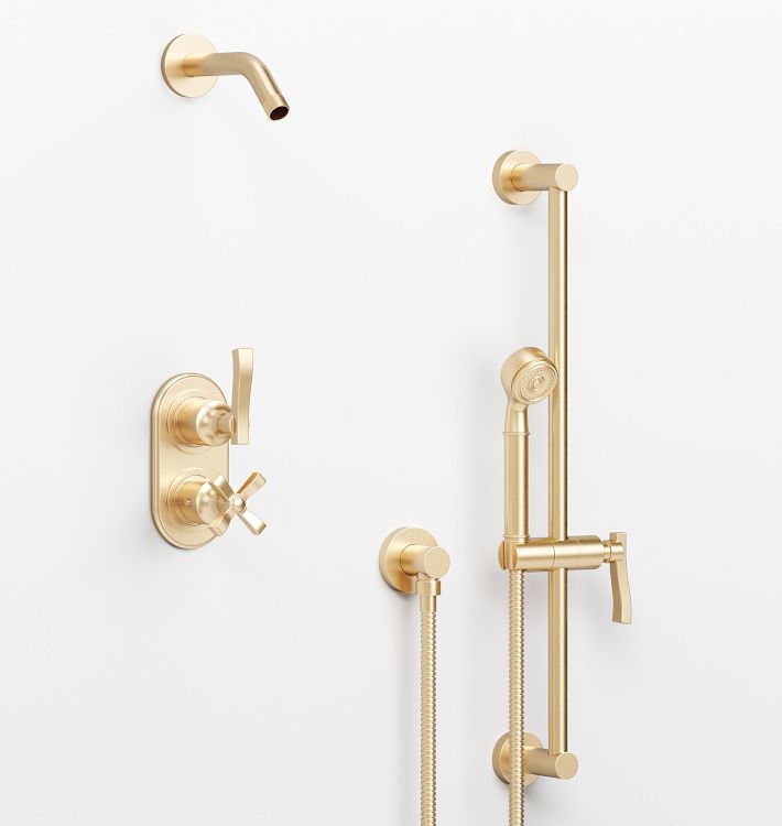 Rigdon Lever Handle Thermostatic Shower Set With Handshower, Aged Brass