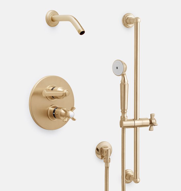 Connor Lever Thermostatic Shower Set with Handshower, Aged Brass