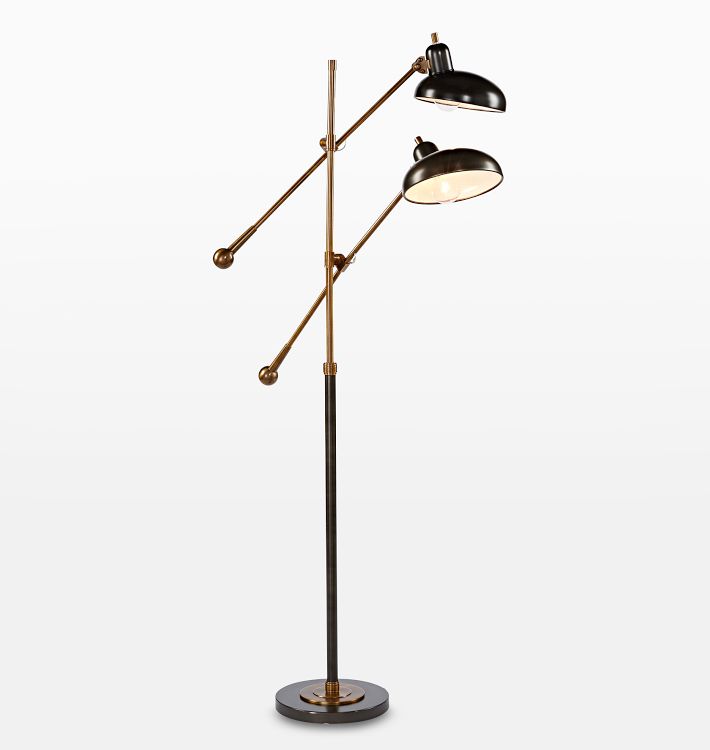 Bruno Double-Arm Floor Lamp Aged Brass & Bronze