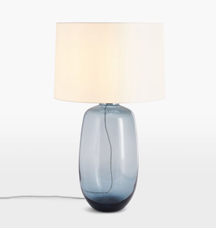 Audrey Glass Accent Lamp, Slate Blue with White Linen Shade