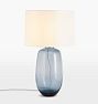 Audrey Glass Accent Lamp, Slate Blue with White Linen Shade