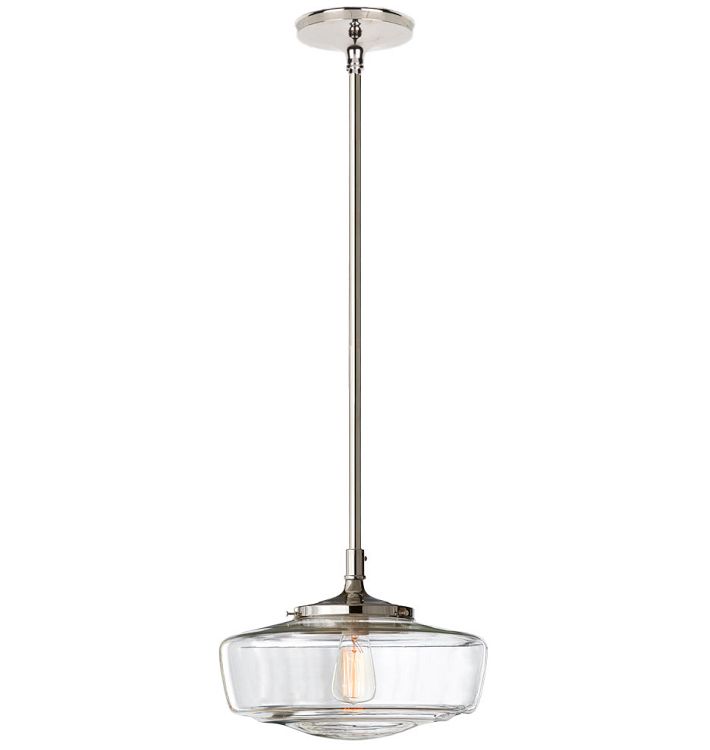 Eastmoreland 6" Fitter Pendant, Polished Nickel - 14" Clear Eastmoreland Shade - 32" Length