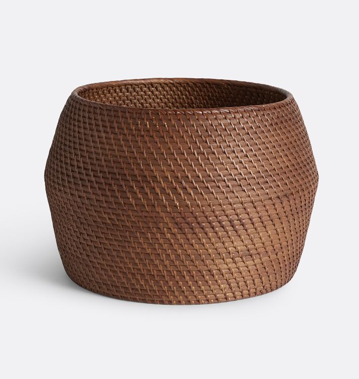 OPEN BOX: Rinna Rattan Round Basket, 20"D x 14"H - Dark Brown