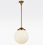 Rose City 8" Fitter Rod Pendant, Heritage Brass - 36" - Fluted Shades 15in GLASS 8in fitter OP - Opal