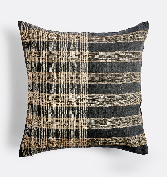 Neutral Plaid Handspun Raw Silk Pillow Cover