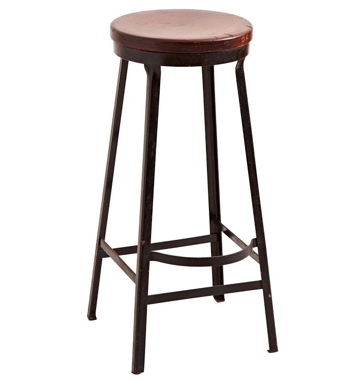 Steel Industrial Stool with Wood Seat