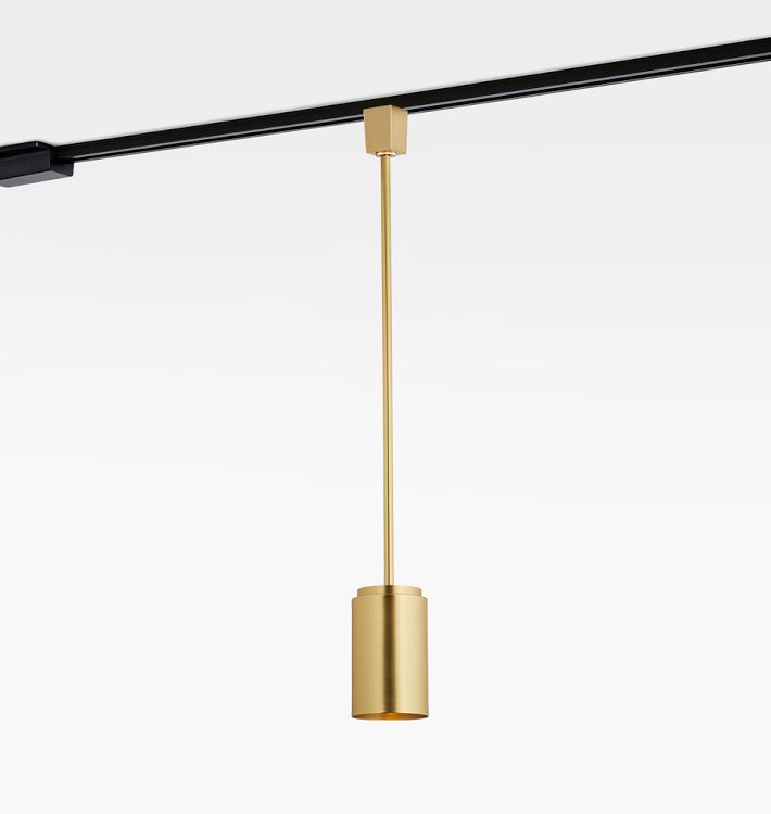 Paige 3-1/4" Cylinder Pendant Track Light, Aged Brass - Black Track - 24" Length
