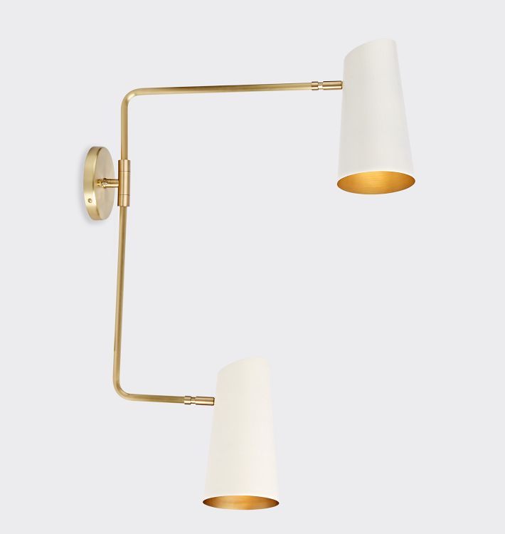 Cypress Double Swing-Arm Sconce, Brushed Satin - Satin White Shade