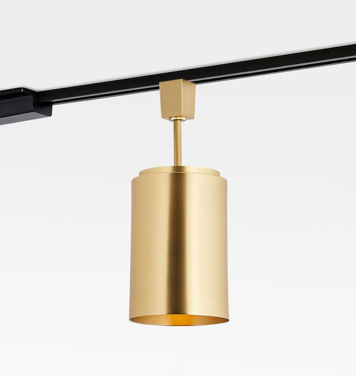 Paige 5" Cylinder Semi-Flush Track Light, Aged Brass - Black Track
