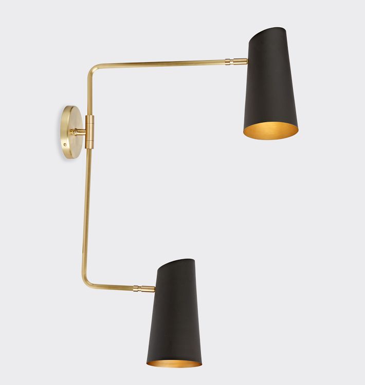 Cypress Double Swing-Arm Sconce, Brushed Satin - Oil-Rubbed Bronze Shade