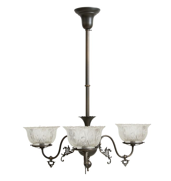 Vintage Chandelier Victorian 3-Arm Converted Gas