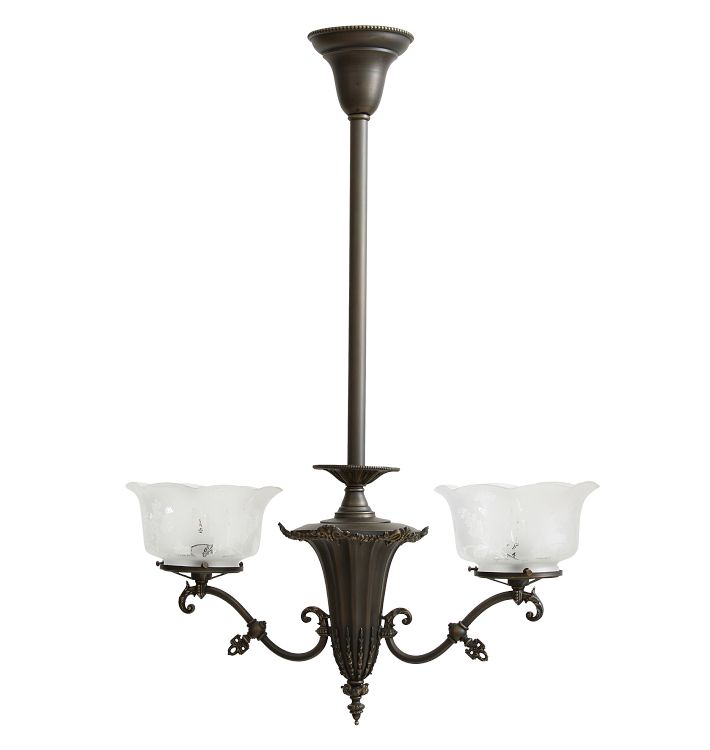 Vintage Chandelier Classical Revival 2-Arm Converted Gas Ca 1900