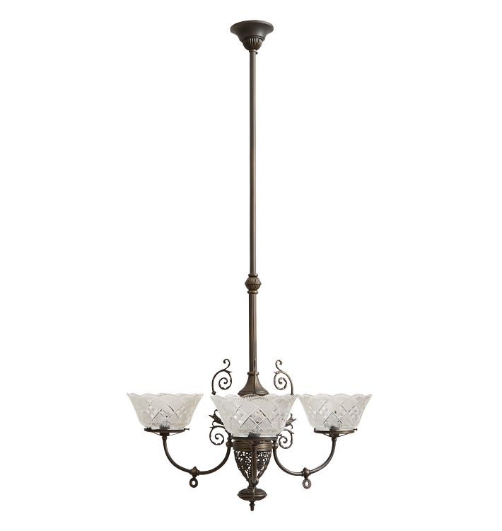 Vintage Chandelier Victorian 3-Arm Converted Gas Intricate Casting