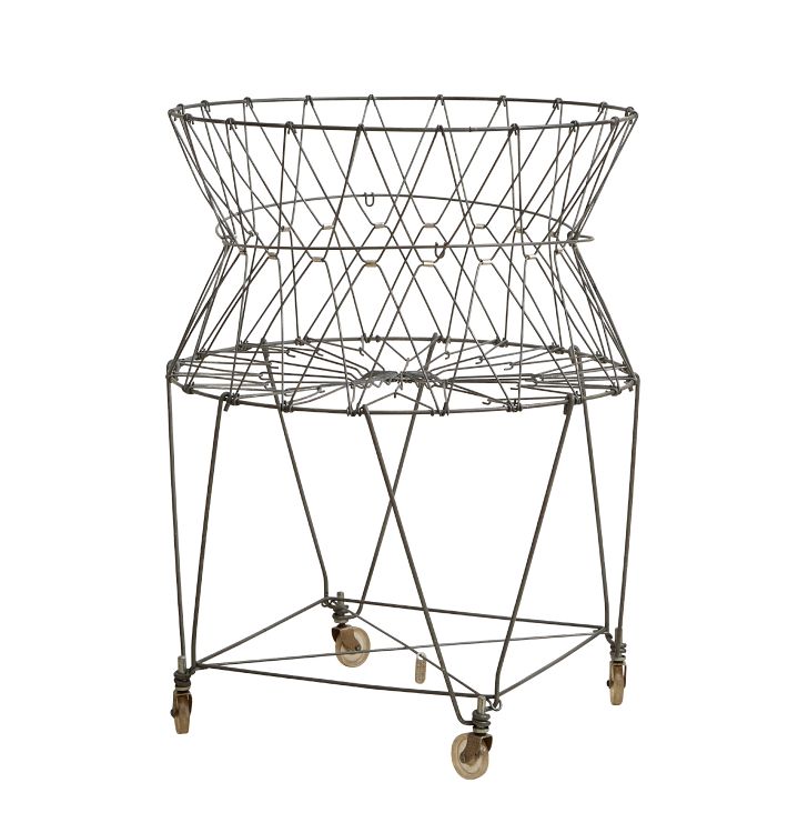 Vintage Basket Folding Wire Industrial Storage On Casters