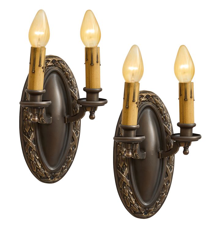 Vintage Sconce Classical Revival Double Candle Oval Backplate