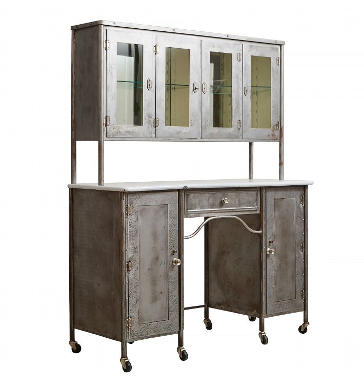 Vintage Cabinet Medical Large Raw Steel With Upper Storage