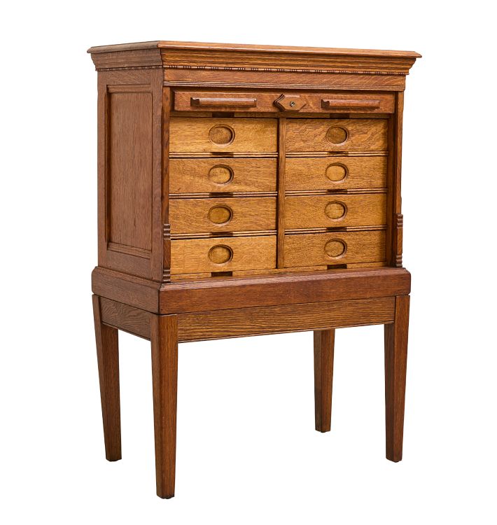 Vintage Cabinet File Wooden On Stand