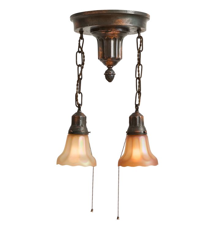 Vintage Semi-Flush Victorian 2-Light Copper Flashed