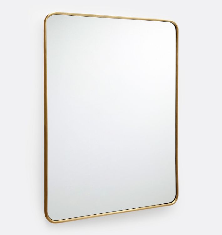 OPEN BOX Rounded Rectangle Metal Framed Mirror, Aged Brass - 30" x 42"