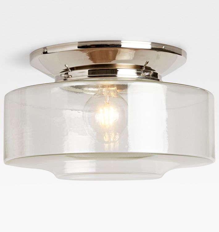 Foster 8" Fitter Flush Mount, Polished Nickel - Clear Wide Cylinder Shade