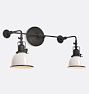 Fairview Traditional Double Sconce, Oil-Rubbed Bronze - Gloss White Pointed Metal Dome Shade