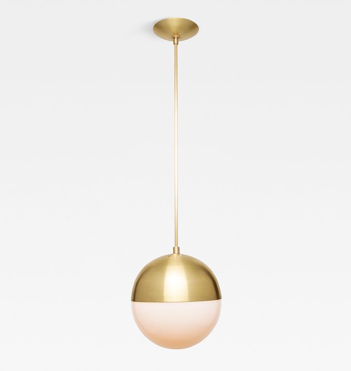 Palo Alto 10" Pendant, Brushed Satin - White Globe Shade - 25" Length