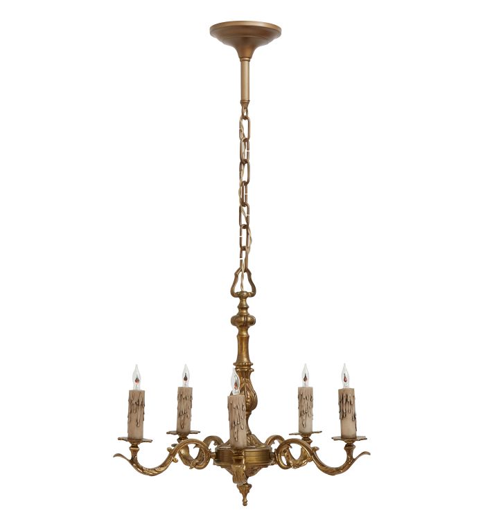 Antique 5-Light Cast Brass Classical Revival Candle Chandelier