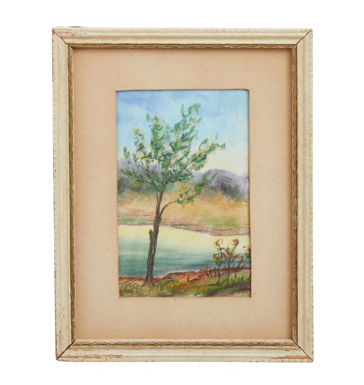 Vintage Stream Bank Pastel Artwork