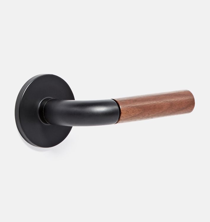 Tumalo Interior Door Set Round Plate with Walnut Lever, Passage - Oil-Rubbed Bronze