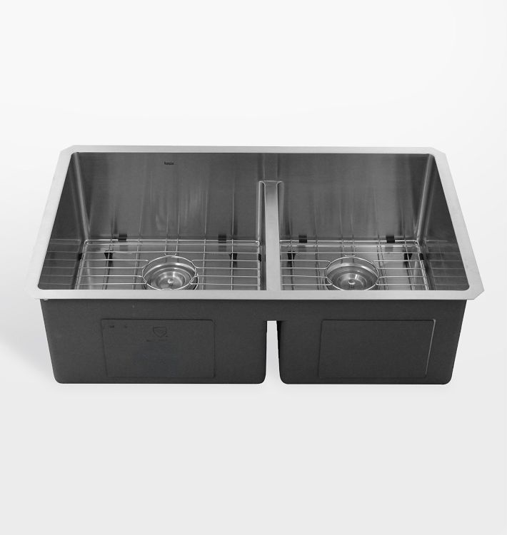 Holt Stainless Steel Double Offset Kitchen Sink - 32" x 19" x 7"