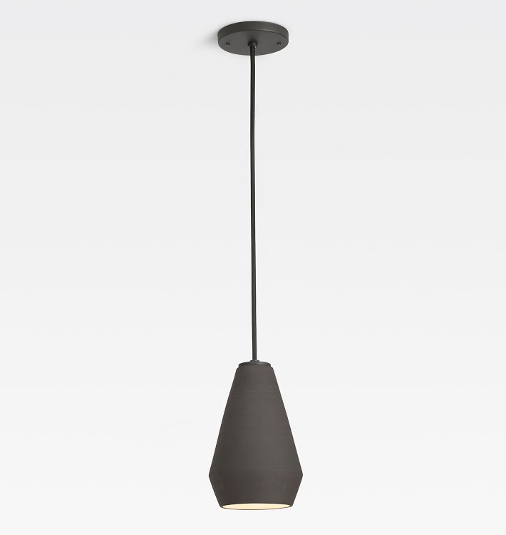 FOLK Abigail 6" Angled Cone Pendant, Unglazed Basalt