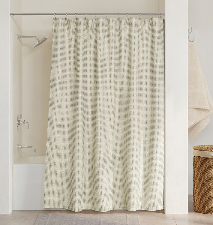 Dobby Woven Dot Shower Curtain, Moss