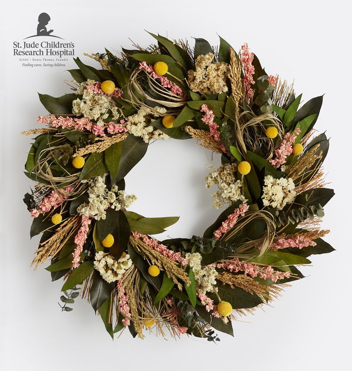 Craspedia Blooms Dried Wreath, 20"