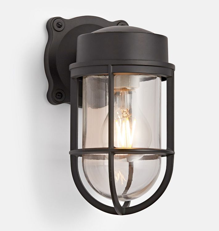 Tolson Caged Sconce, Oil-Rubbed Bronze - Clear Glass Shade