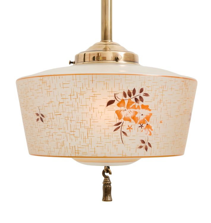 Pendant with Vintage Painted Art Deco Glass Shade