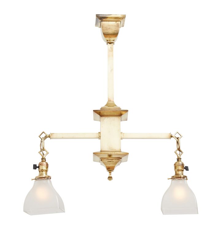 Vintage Two-Arm Arts & Crafts Pendant in Polished Brass