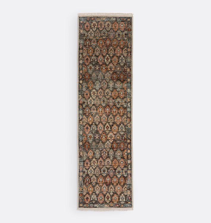 OPEN BOX: Annette Hand-Knotted Rug, 2-1/2' x 9' - Gunmetal and Ruby