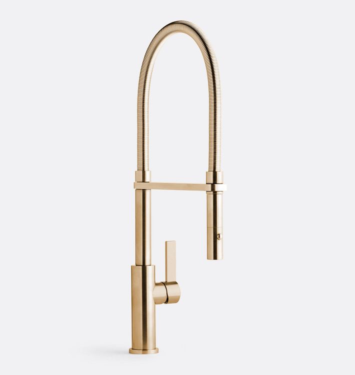 Culinary Corsano Blade Handle Pull Down Kitchen Faucet with Button Sprayer, Satin Bronze PVD
